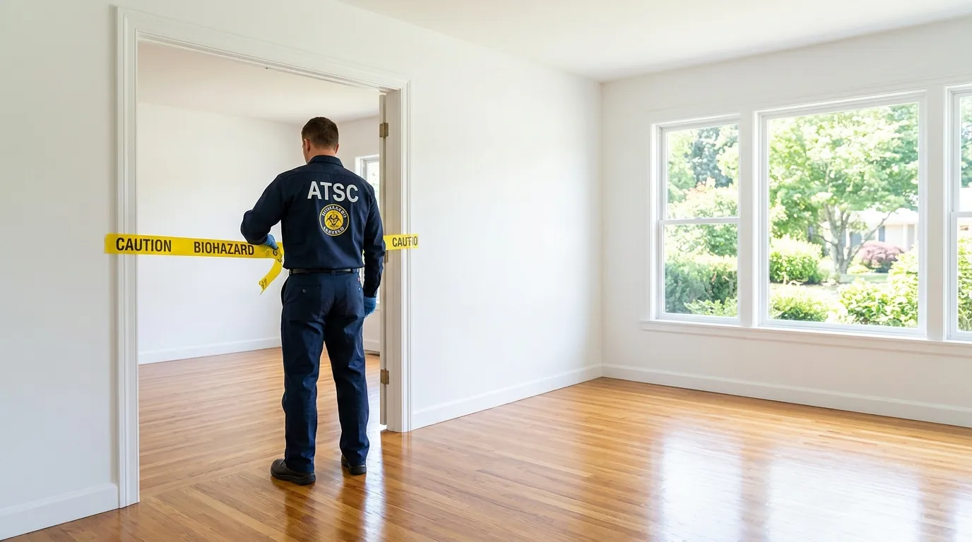 Certified biohazard cleanup crew performing Trauma Scene Cleanup in Finley